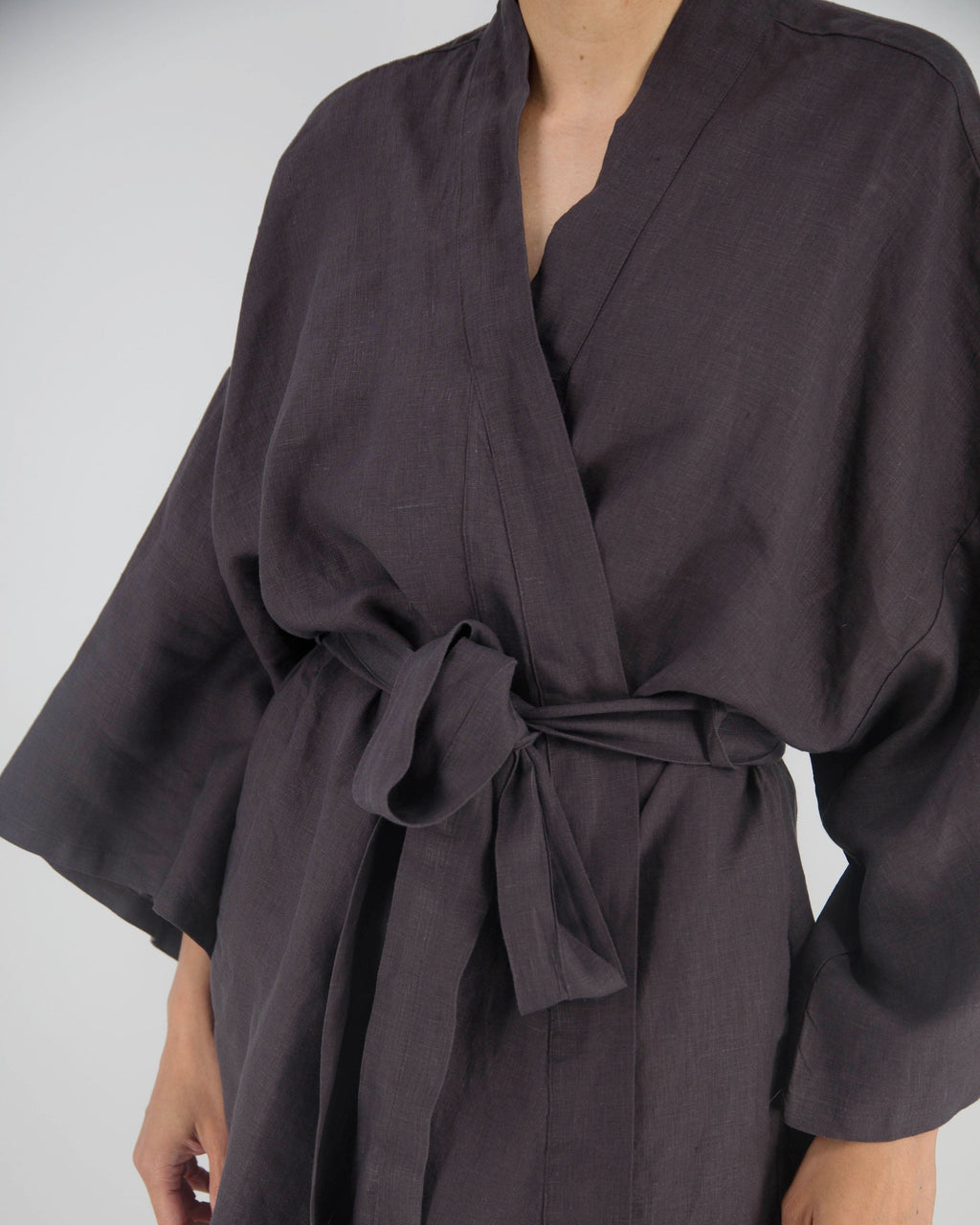 Leia Mid-Length French Linen Robe | 100% French Flax | Kimono-Style | Hidden Pockets | One Size Fits Most | 11 Colors | Sunday Morning