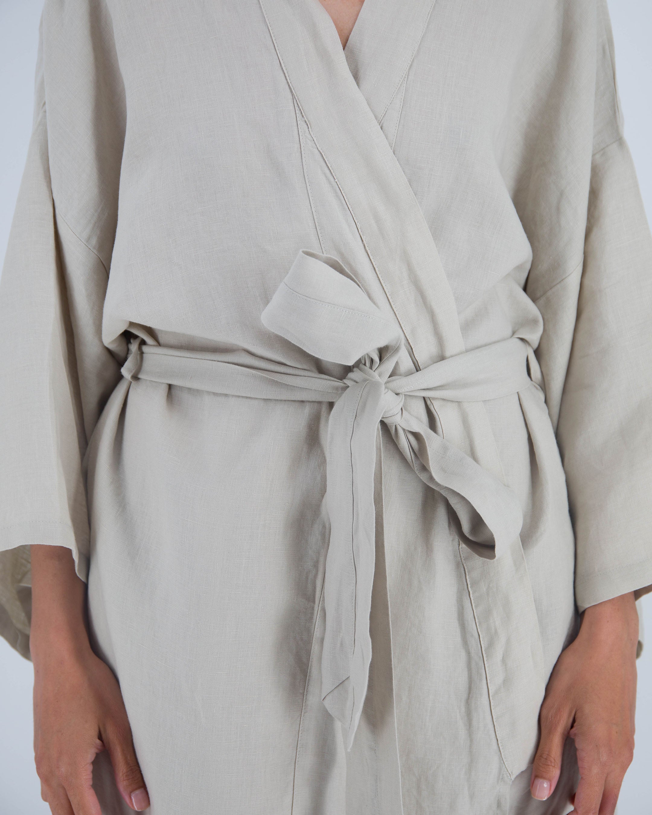 Leia Mid-Length French Linen Robe | 100% French Flax | Kimono-Style | Hidden Pockets | One Size Fits Most | 11 Colors | Sunday Morning
