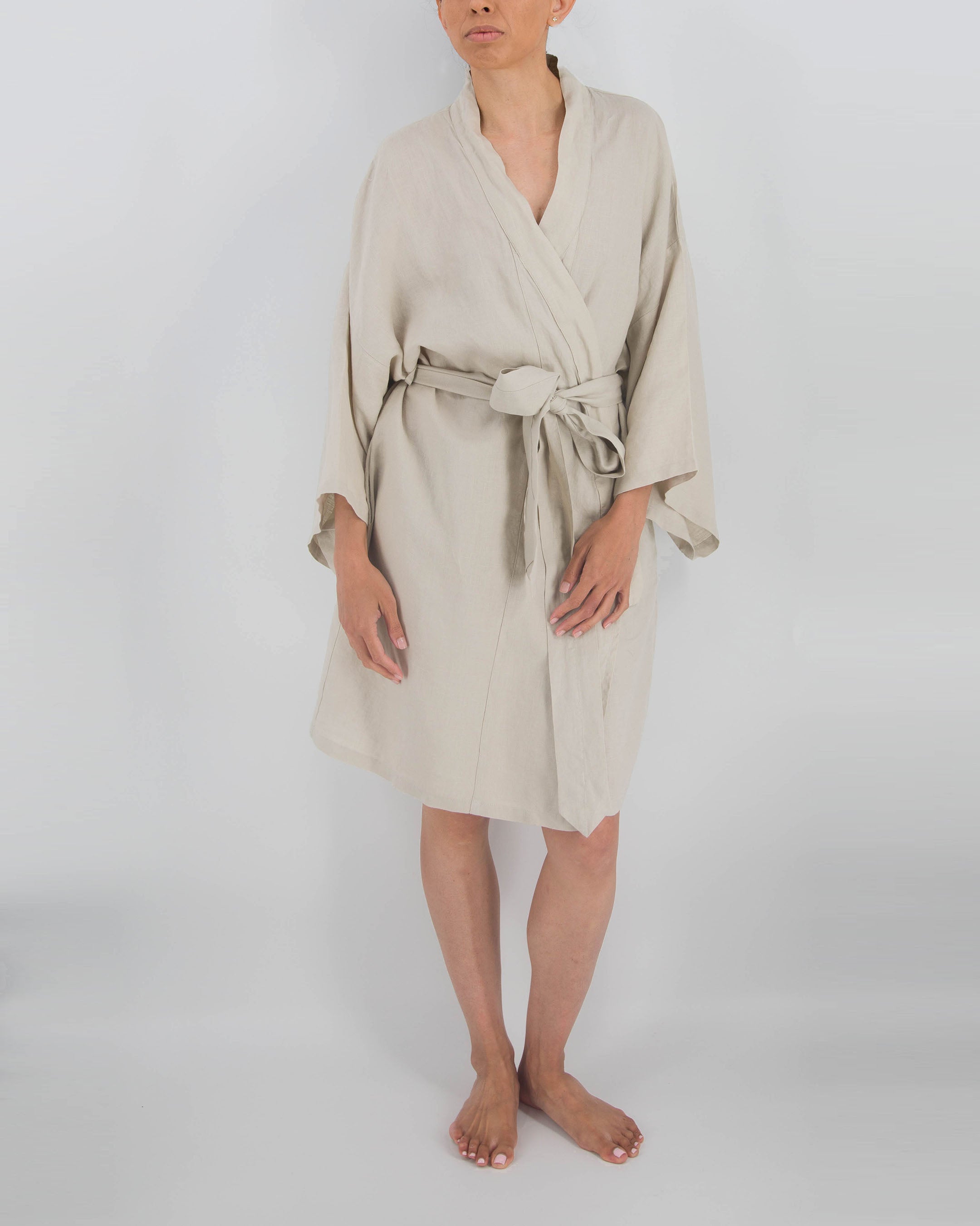 Leia Mid-Length French Linen Robe | 100% French Flax | Kimono-Style | Hidden Pockets | One Size Fits Most | 11 Colors | Sunday Morning