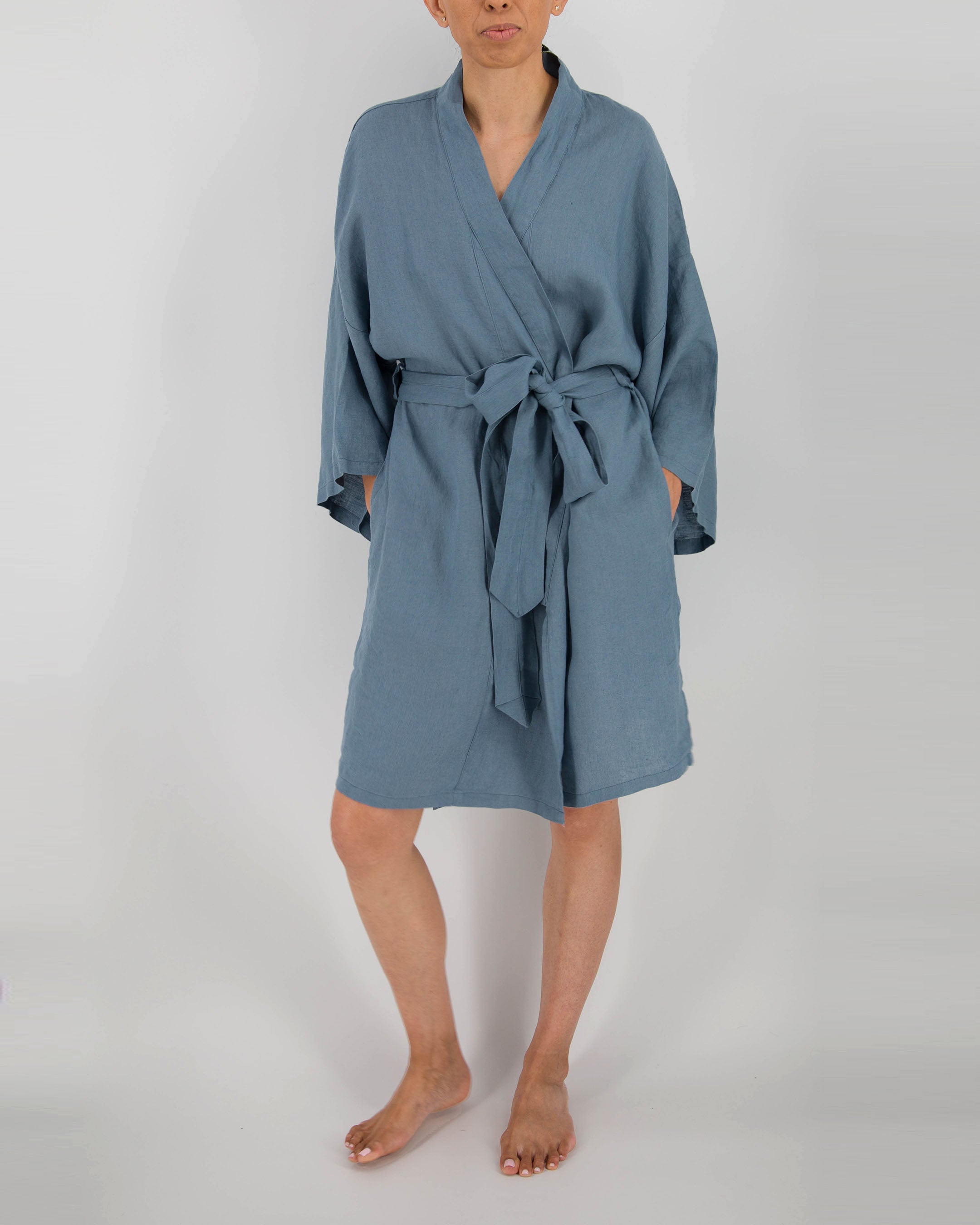 Leia Mid-Length French Linen Robe | 100% French Flax | Kimono-Style | Hidden Pockets | One Size Fits Most | 11 Colors | Sunday Morning
