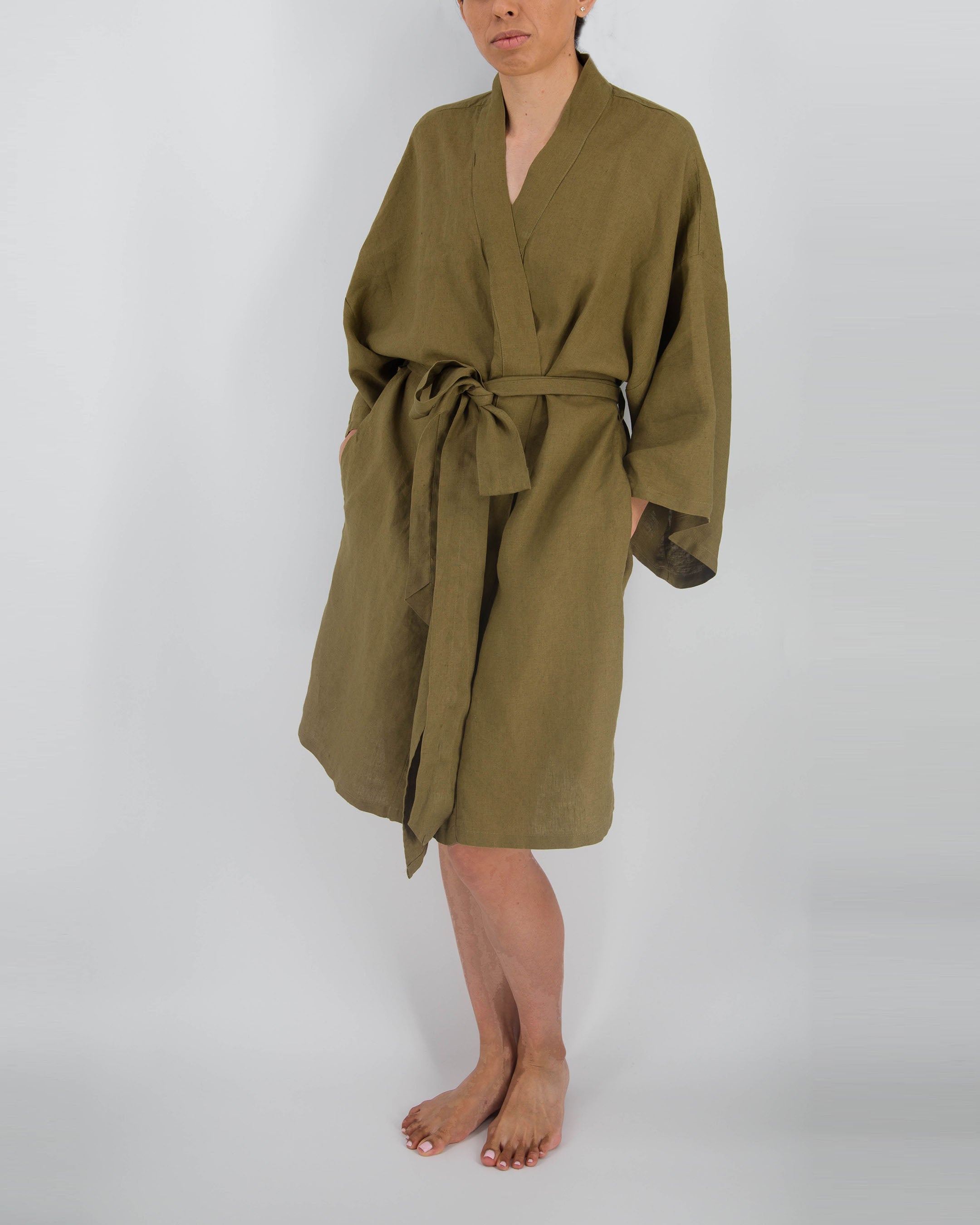 Leia Mid-Length French Linen Robe | 100% French Flax | Kimono-Style | Hidden Pockets | One Size Fits Most | 11 Colors | Sunday Morning