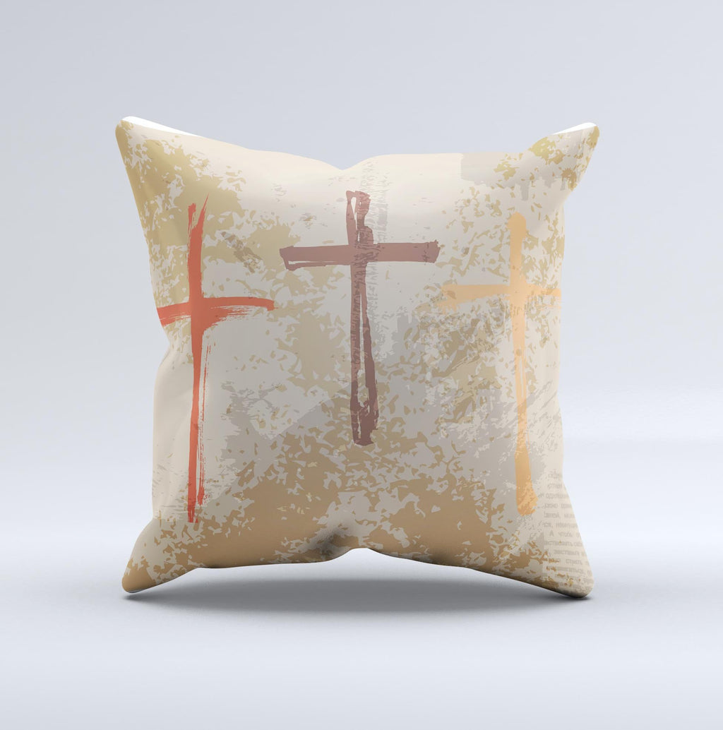 Tan Splattered Color-Crosses ink-Fuzed Decorative Throw Pillow