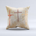 Tan Splattered Color-Crosses ink-Fuzed Decorative Throw Pillow