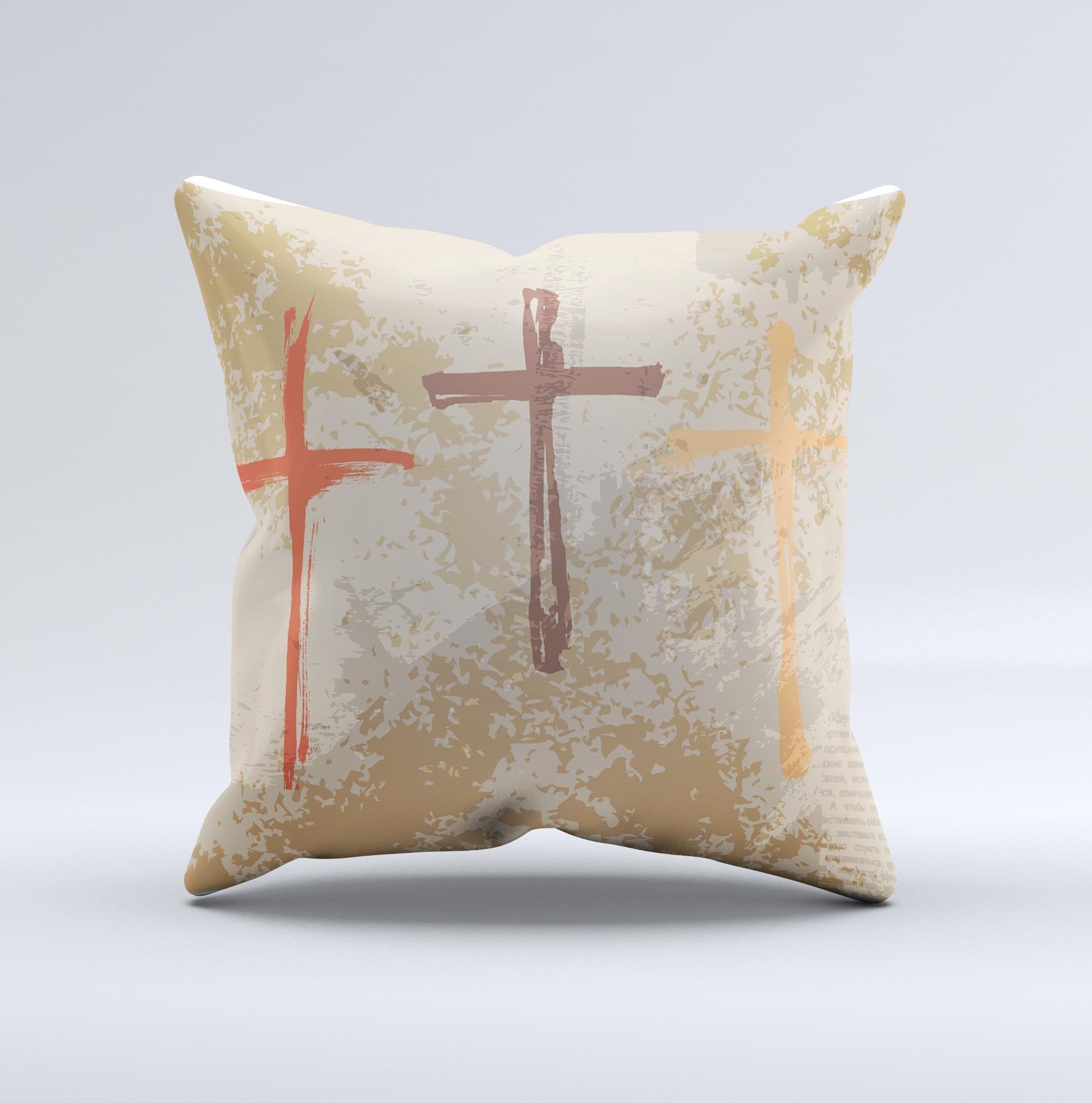 Tan Splattered Color-Crosses ink-Fuzed Decorative Throw Pillow