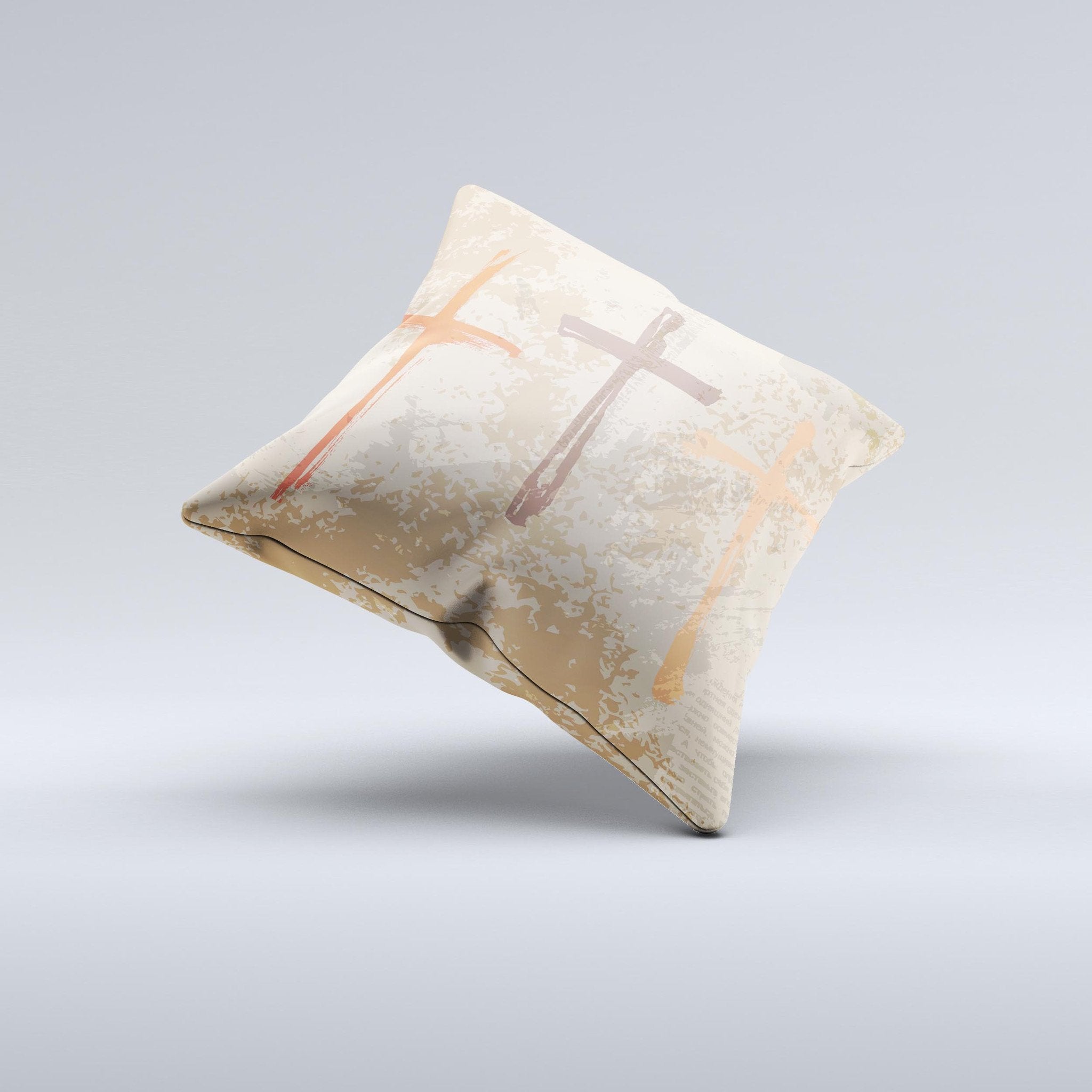 Tan Splattered Color-Crosses ink-Fuzed Decorative Throw Pillow