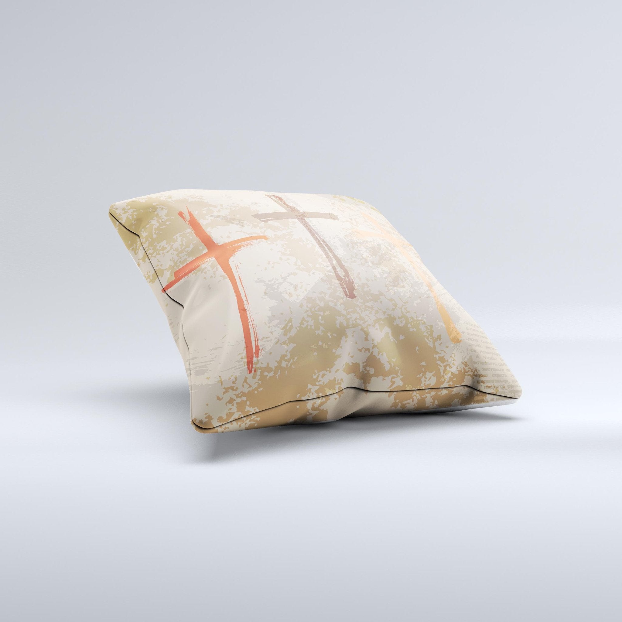 Tan Splattered Color-Crosses ink-Fuzed Decorative Throw Pillow