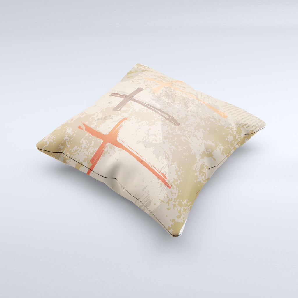 Tan Splattered Color-Crosses ink-Fuzed Decorative Throw Pillow