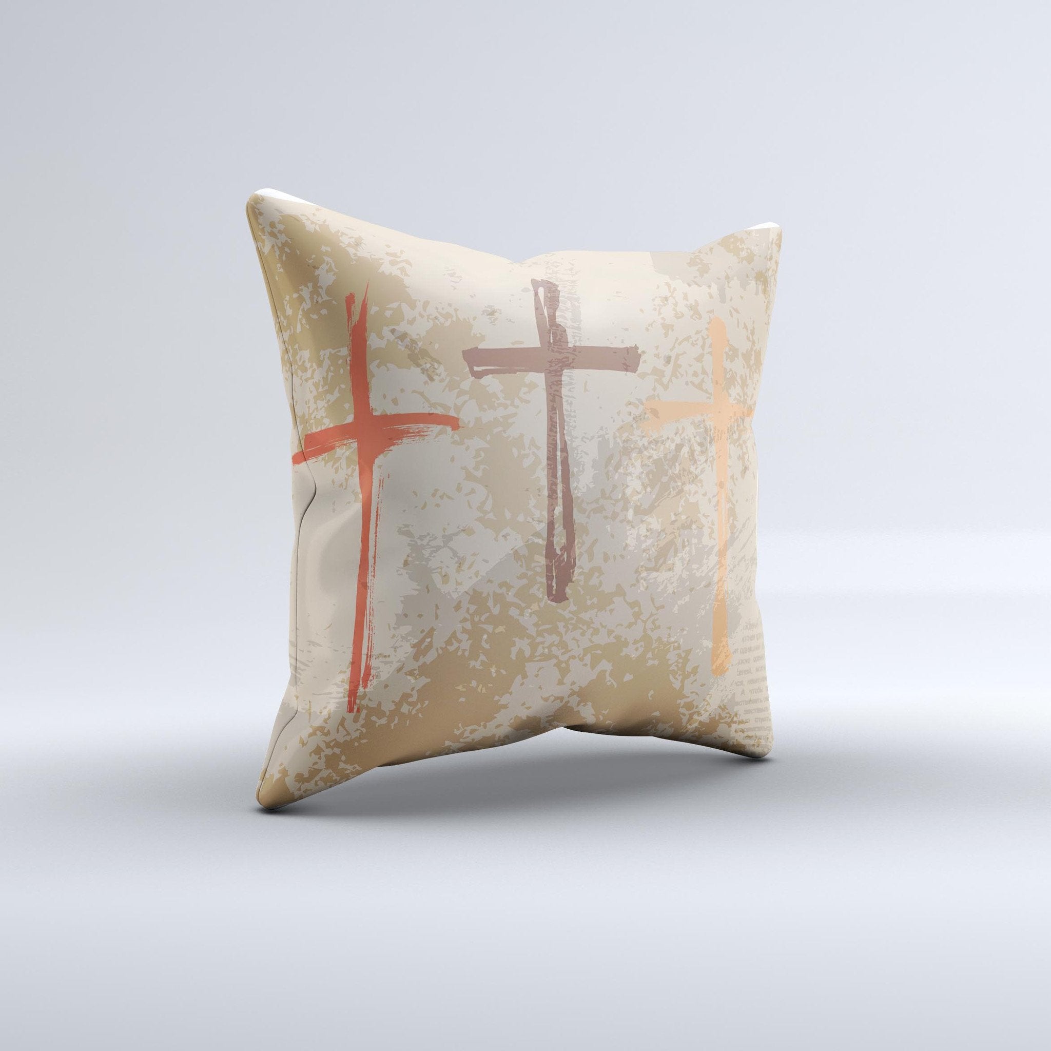 Tan Splattered Color-Crosses ink-Fuzed Decorative Throw Pillow