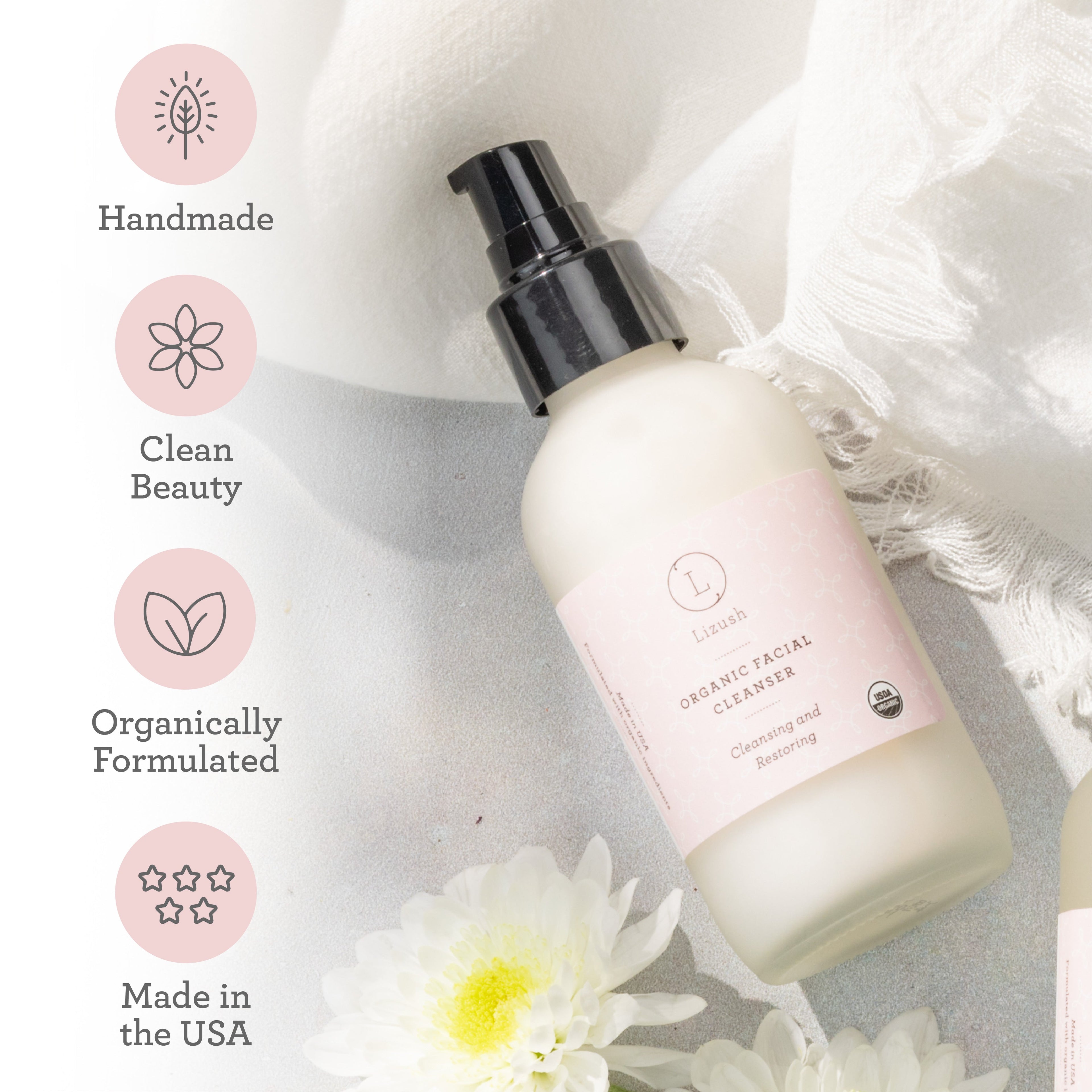 Organic Facial Cleanser with Pure Lavender | Cleansing & Restoring | 4 fl oz | Lizush