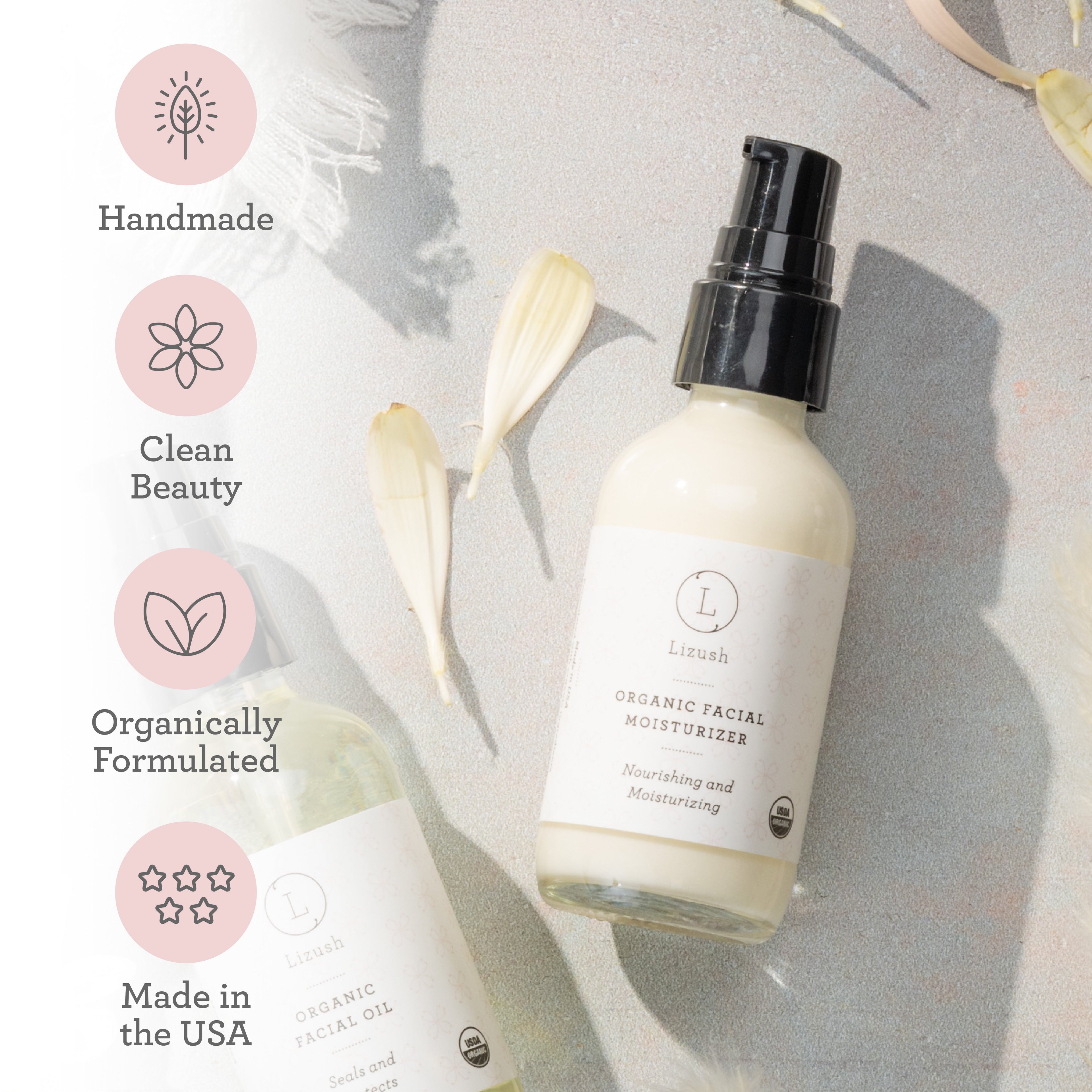 Organic Facial Moisturizer | USDA Certified | Handmade in USA | Paraben-Free | Lizush