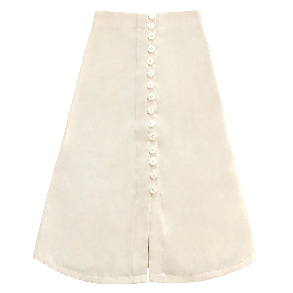 Handwoven Button-Down Midi Skirt – Off-White Cotton