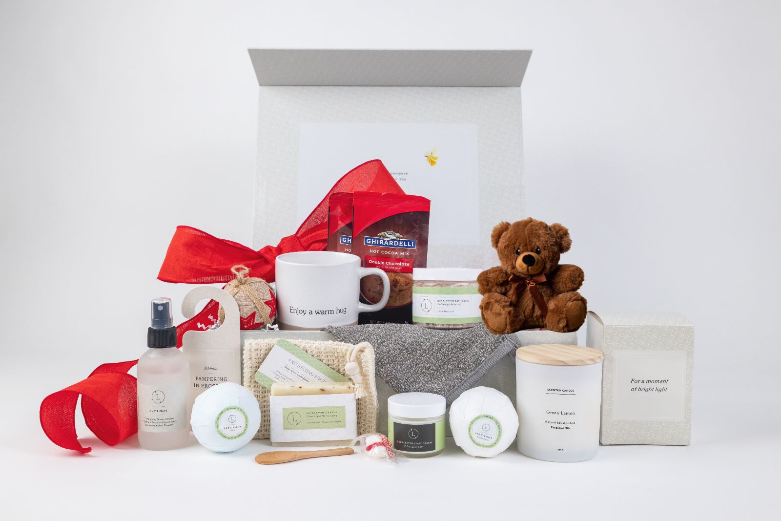 Sending a Big Hug Luxury Spa Gift Set | 14-Piece Pampering Box | Bath Bombs, Candle, Teddy Bear & More | Personalized | Lizush