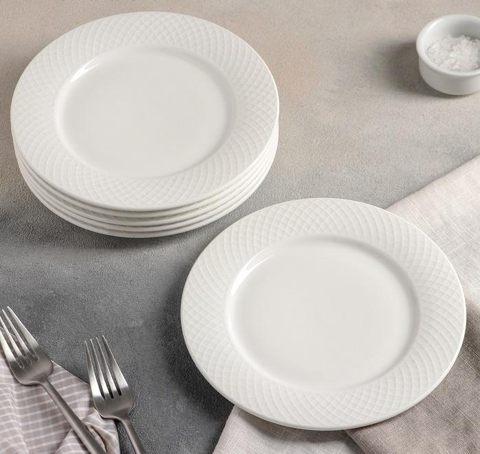 Julia Dessert Plate | 8" | Fine Porcelain | Embossed Rolled Rim | Ovenproof | Dishwasher Safe | WILMAX