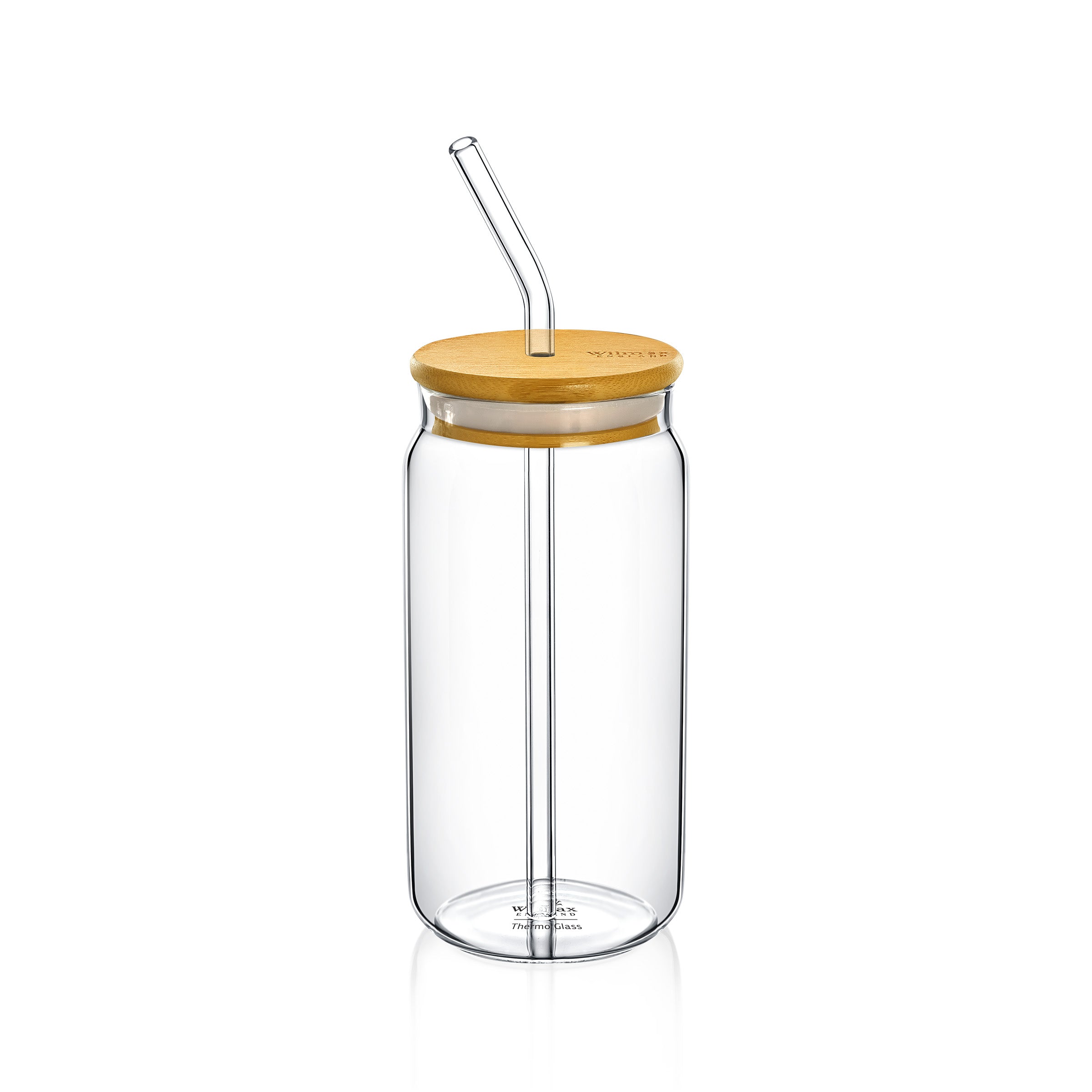 Glass Tumbler with Bamboo Lid & Glass Straw | 17 fl oz | Crystal Clear | Dishwasher Safe | England | Wilmax England