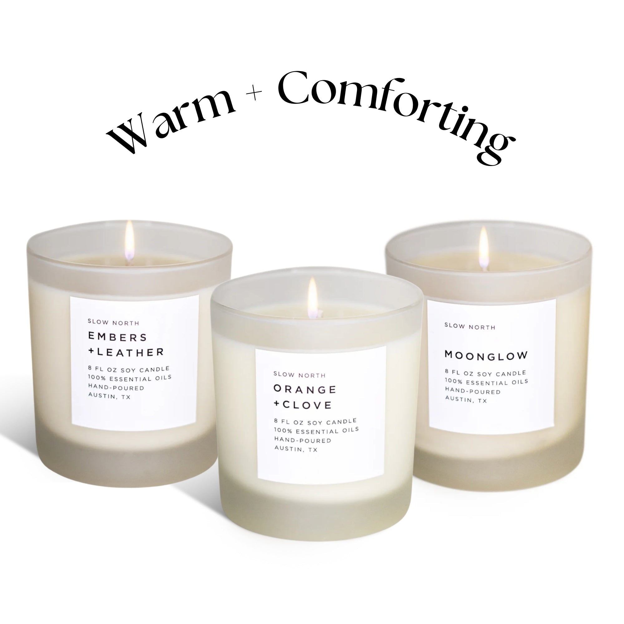 Warm + Comforting Trio | Signature Soy Candle Bundle | 3 x 8 oz | 100% Soy & Pure Essential Oils | Slow North