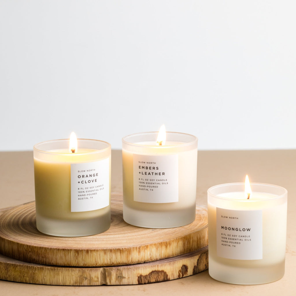 Warm + Comforting Trio | Signature Soy Candle Bundle | 3 x 8 oz | 100% Soy & Pure Essential Oils | Slow North