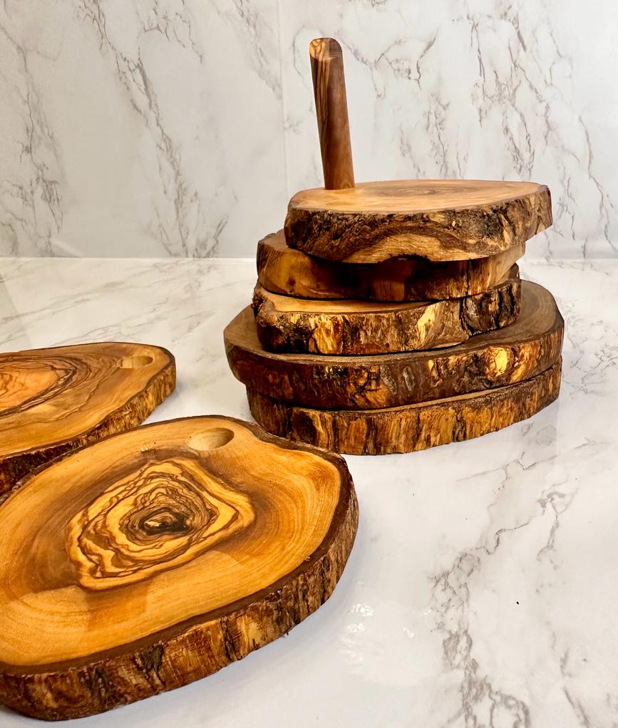 Mediterranean Olive Wood Ultimate Kitchen Collection | 25 Pieces | Handcrafted | Mortar & Pestle | Cutting Board | Honey Pot | Coasters | Choixe