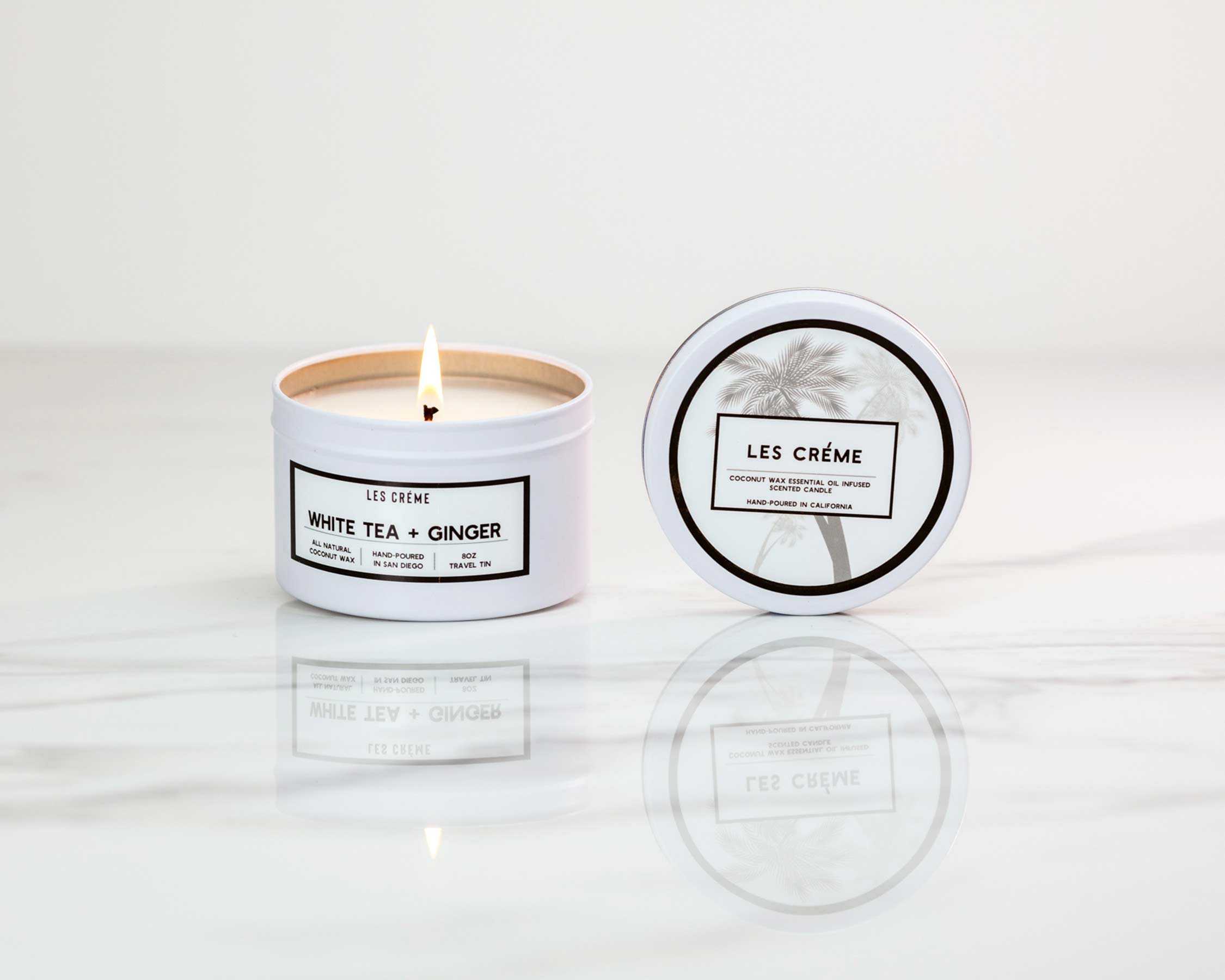 White Tea + Ginger | 100% Botanical All Natural Coconut Wax Candle | Toxin-Free | Cotton Wick | Les Crème