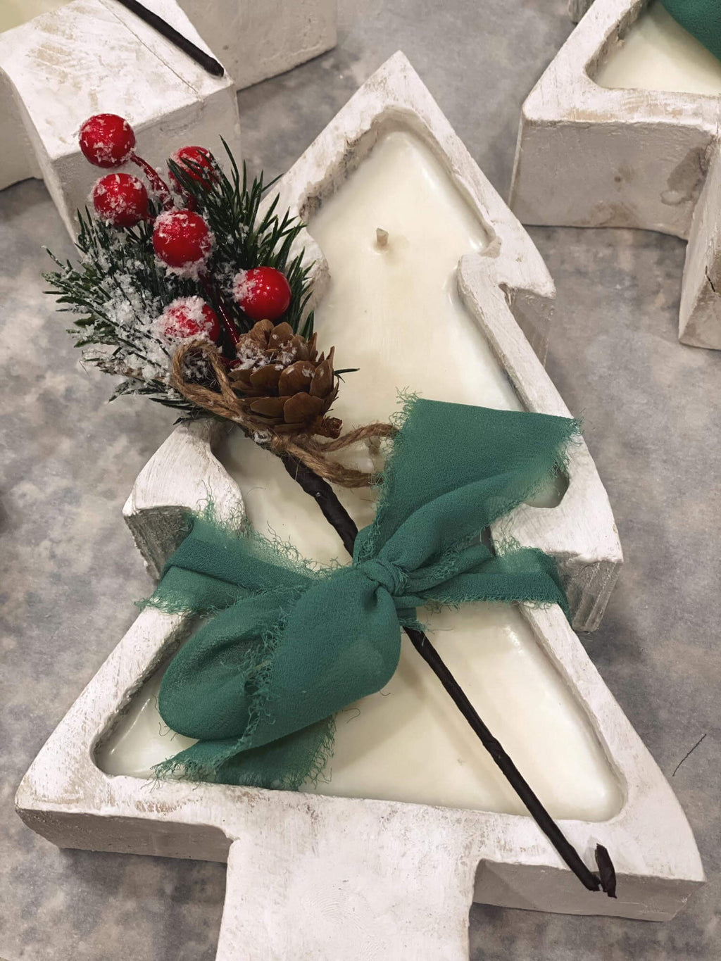 Christmas Tree Candle in Wood Bowl | Large Sculptural Soy Wax Holiday Centerpiece