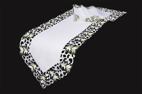 Tannenbaum Christmas Tree Table Runner | Embroidered Cutwork Holiday Linens