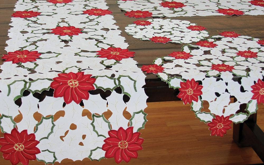 XD13024 Holiday Poinsettia Mini Table Runner 12x28 White