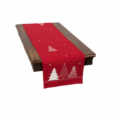 Fairytale Christmas Tree Table Runner | Embroidered | Red or Dark Gray | 2 Sizes