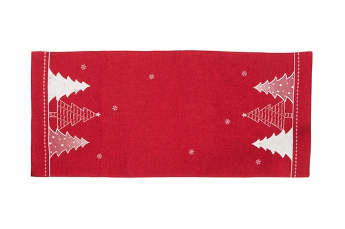 Fairytale Christmas Tree Table Runner | Embroidered | Red or Dark Gray | 2 Sizes