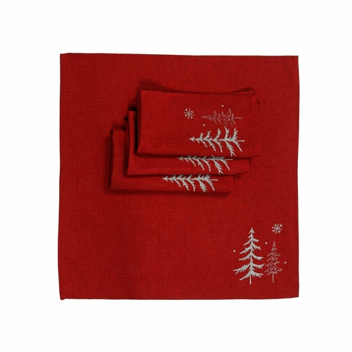 Winter Deer Forest Napkins | Set of 4 | Red or Dark Gray Holiday Table Linens