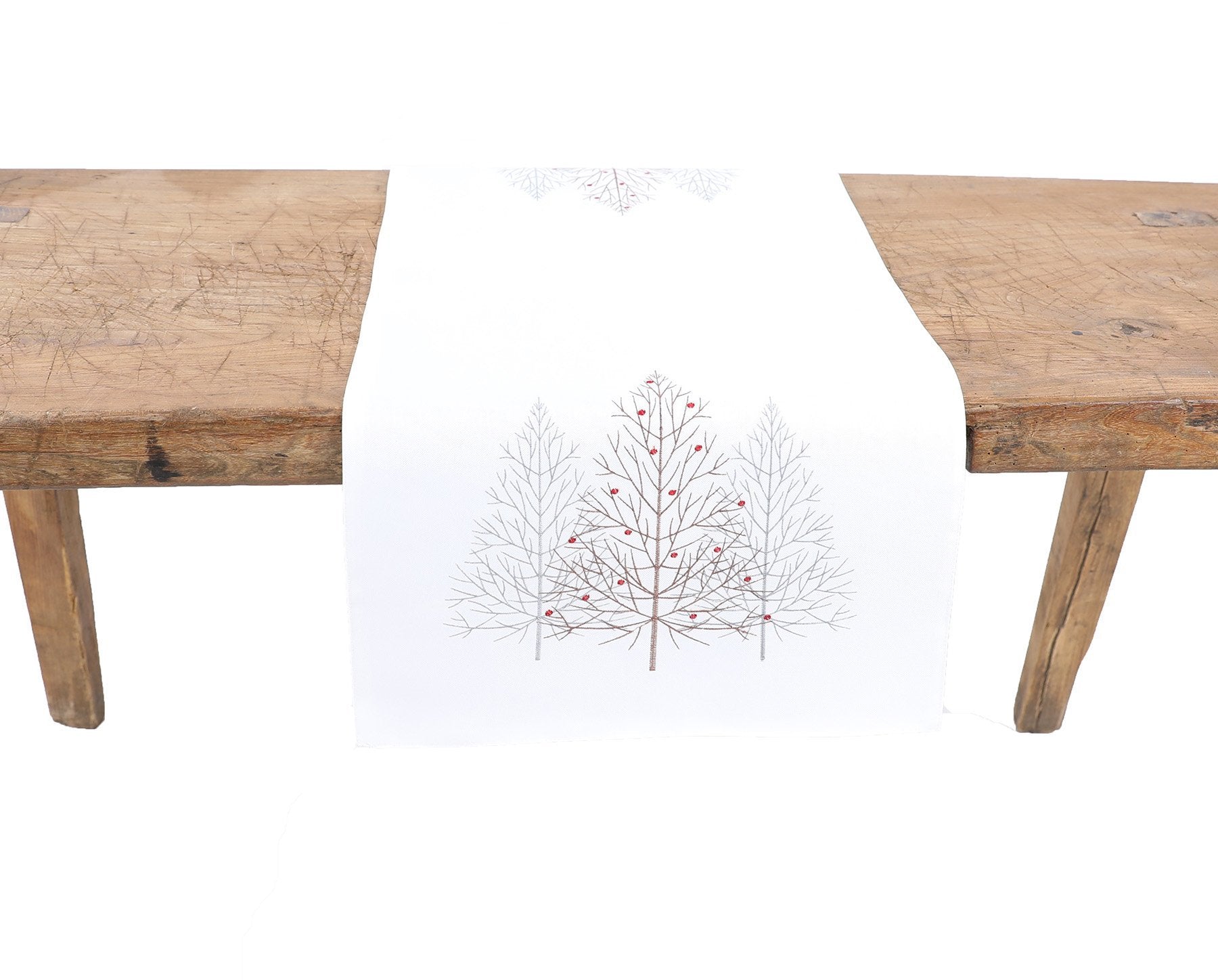 Christmas Tree Table Runner – Embroidered Reversible | White or Gray | 3 Sizes