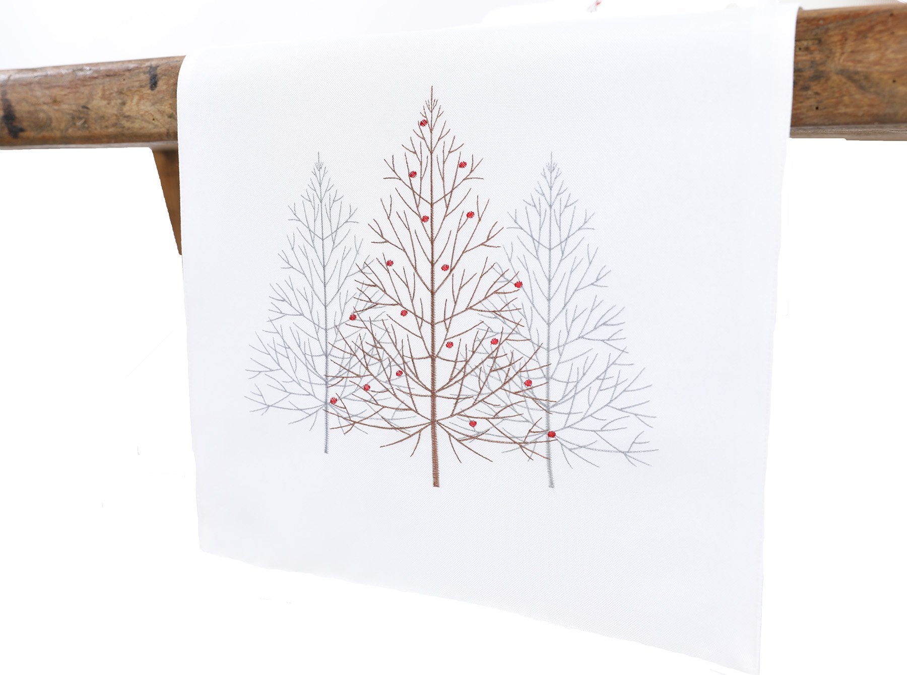 Christmas Tree Table Runner – Embroidered Reversible | White or Gray | 3 Sizes