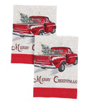 Vintage Red Truck Christmas Tea Towels – Set of 2 | Embroidered Holiday Linen