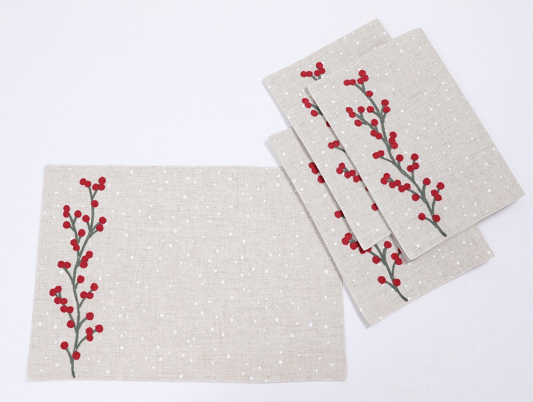 Holly Berry Wreath Christmas Placemats | Set of 4