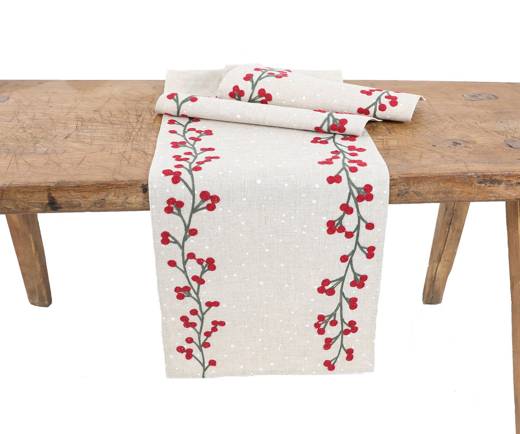 Holly Berry Wreath Christmas Table Runner