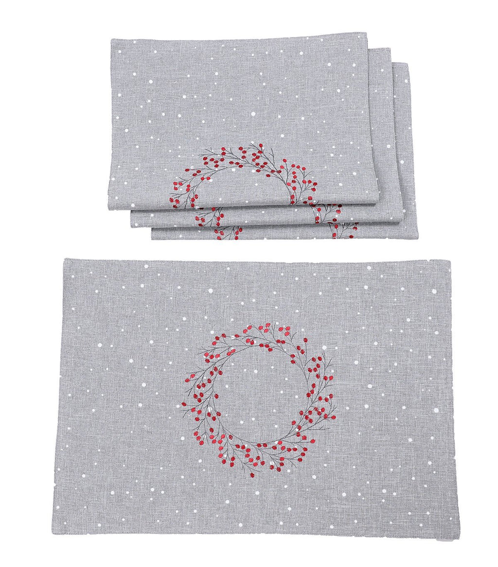 Holly Berry Wreath Christmas Placemats | Set of 4