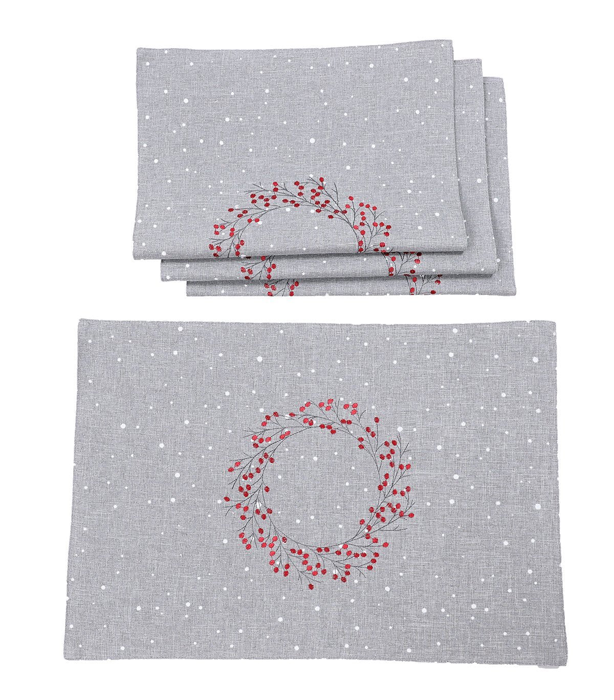 Holly Berry Wreath Christmas Placemats | Set of 4