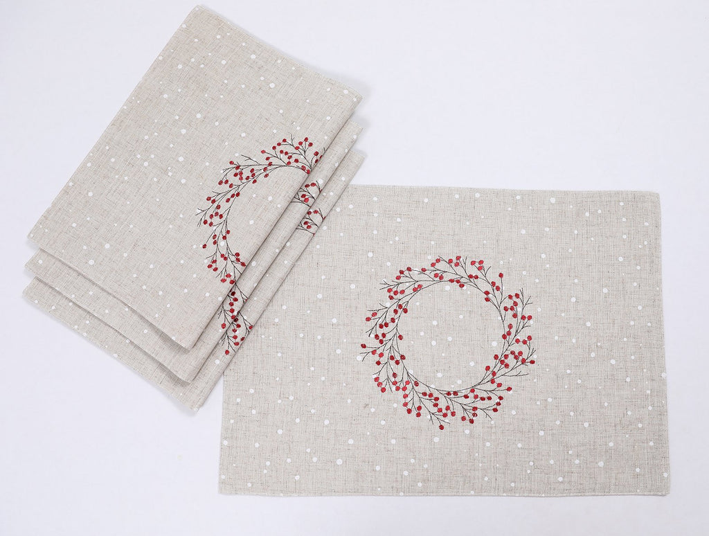 Holly Berry Wreath Christmas Placemats | Set of 4
