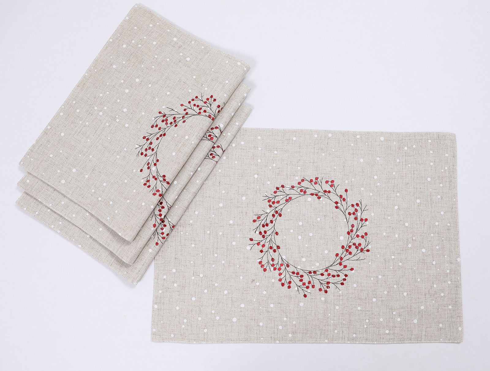 Holly Berry Wreath Christmas Placemats | Set of 4