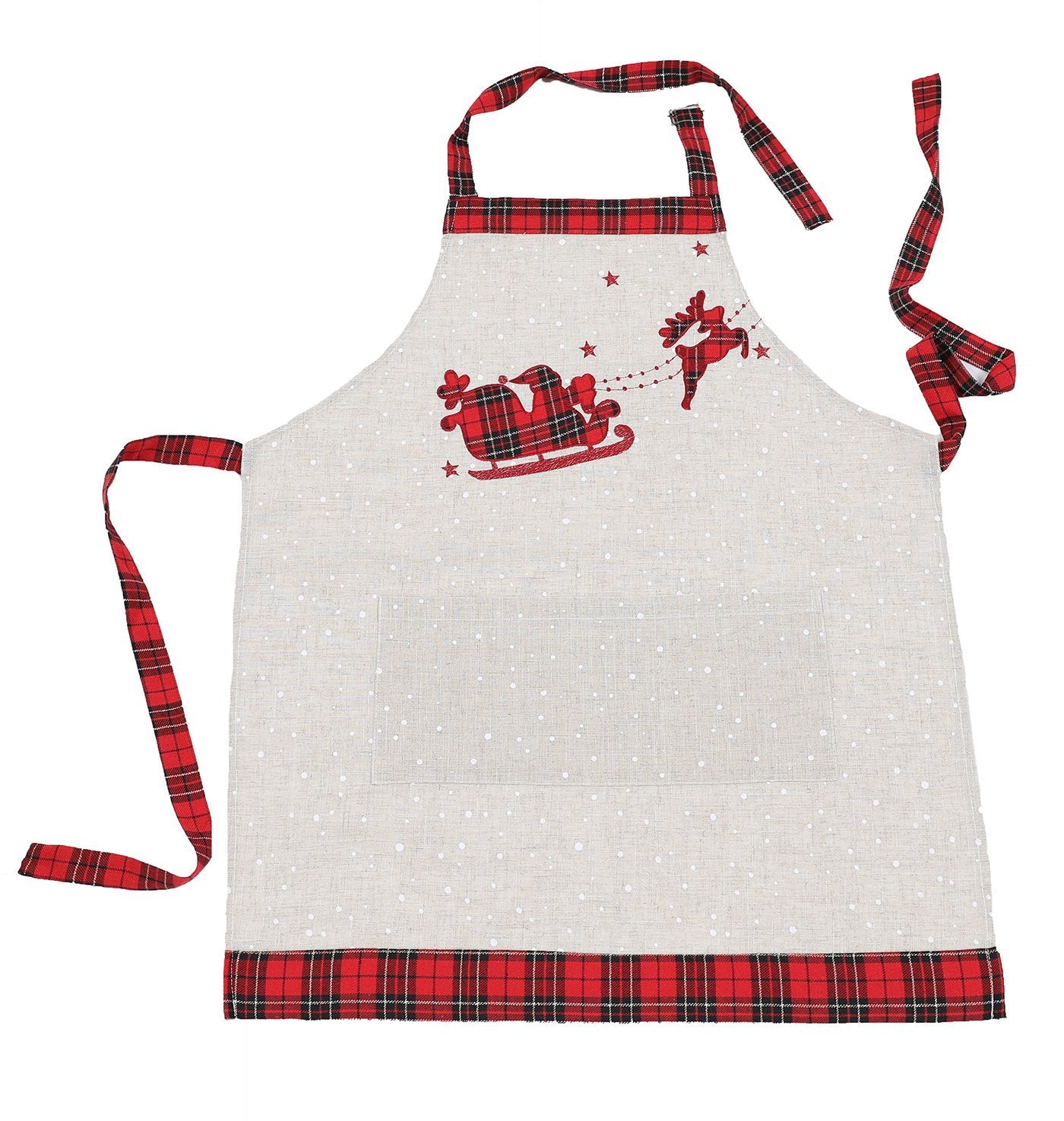 XD19881 Tartan Santa Sleigh Adult Christmas Apron 30x26 Linen Blend