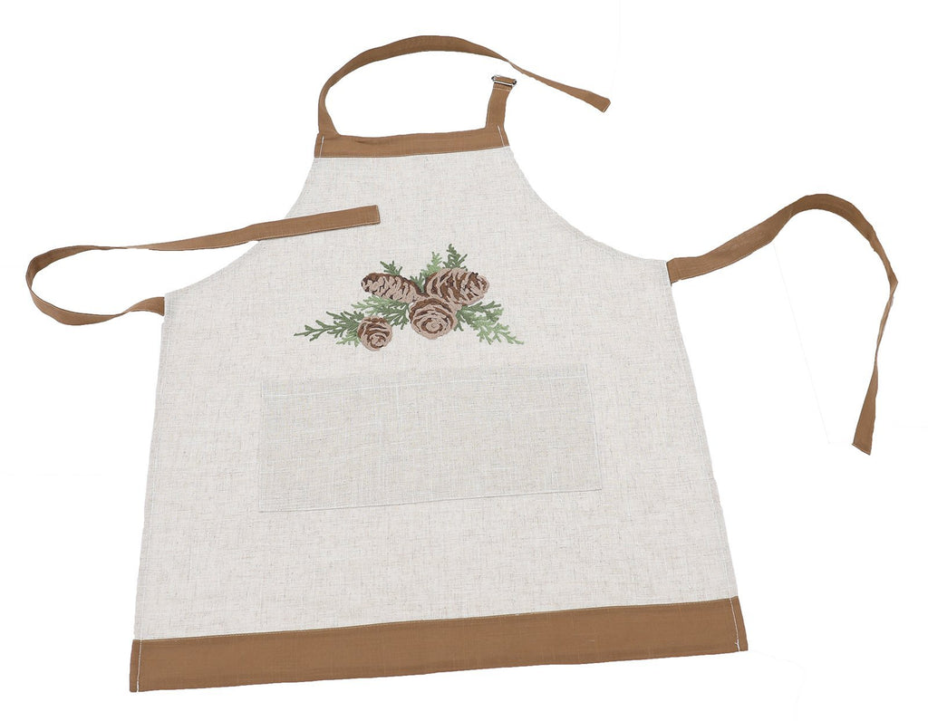 XD19882 Winter Pine Cones Adult Christmas Apron 30x26 Linen Blend