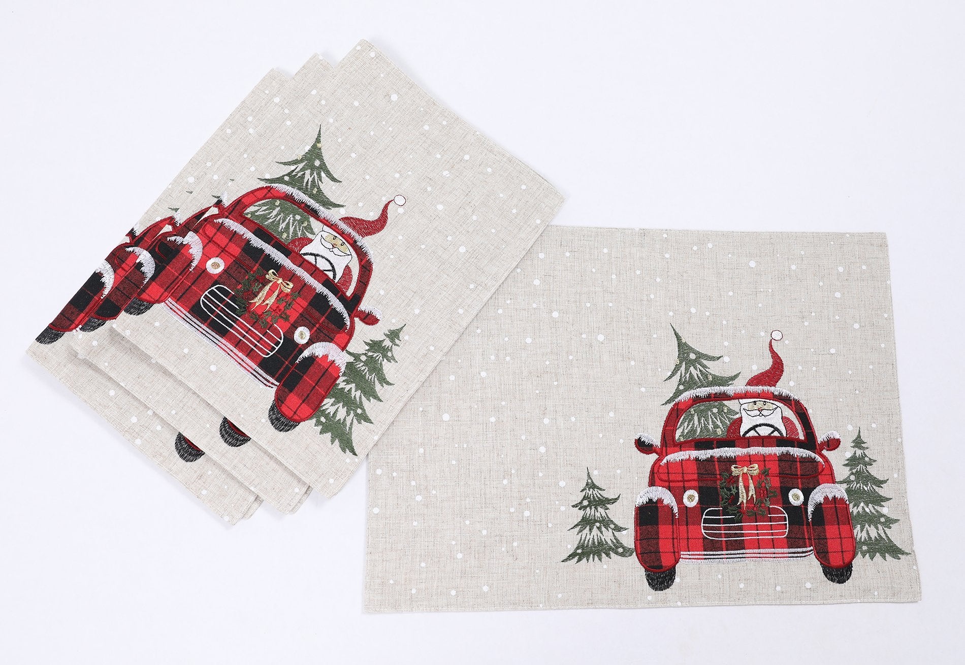 Tartan Santa Car Christmas Placemats | Set of 4