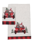 Tartan Santa Car Christmas S Tea Towel | Set of 2