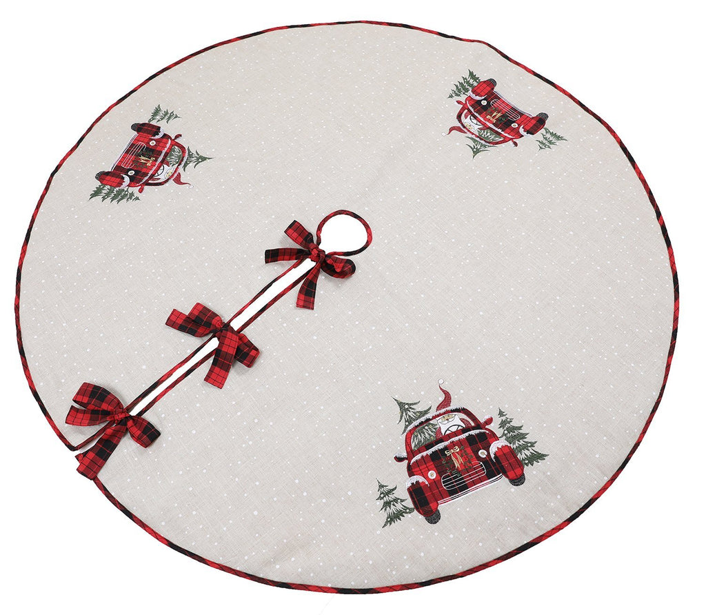 Tartan Santa Car Christmas Jute Tree Skirt