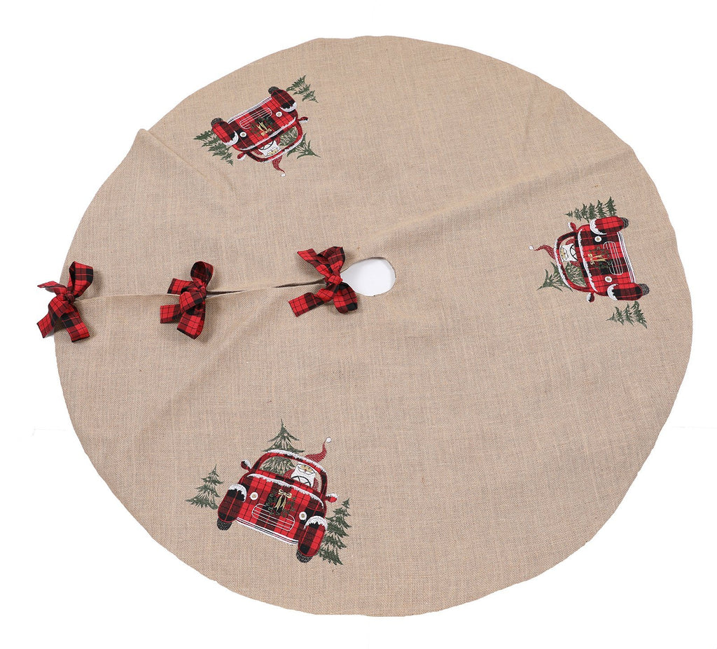 Tartan Santa Car Christmas Jute Tree Skirt