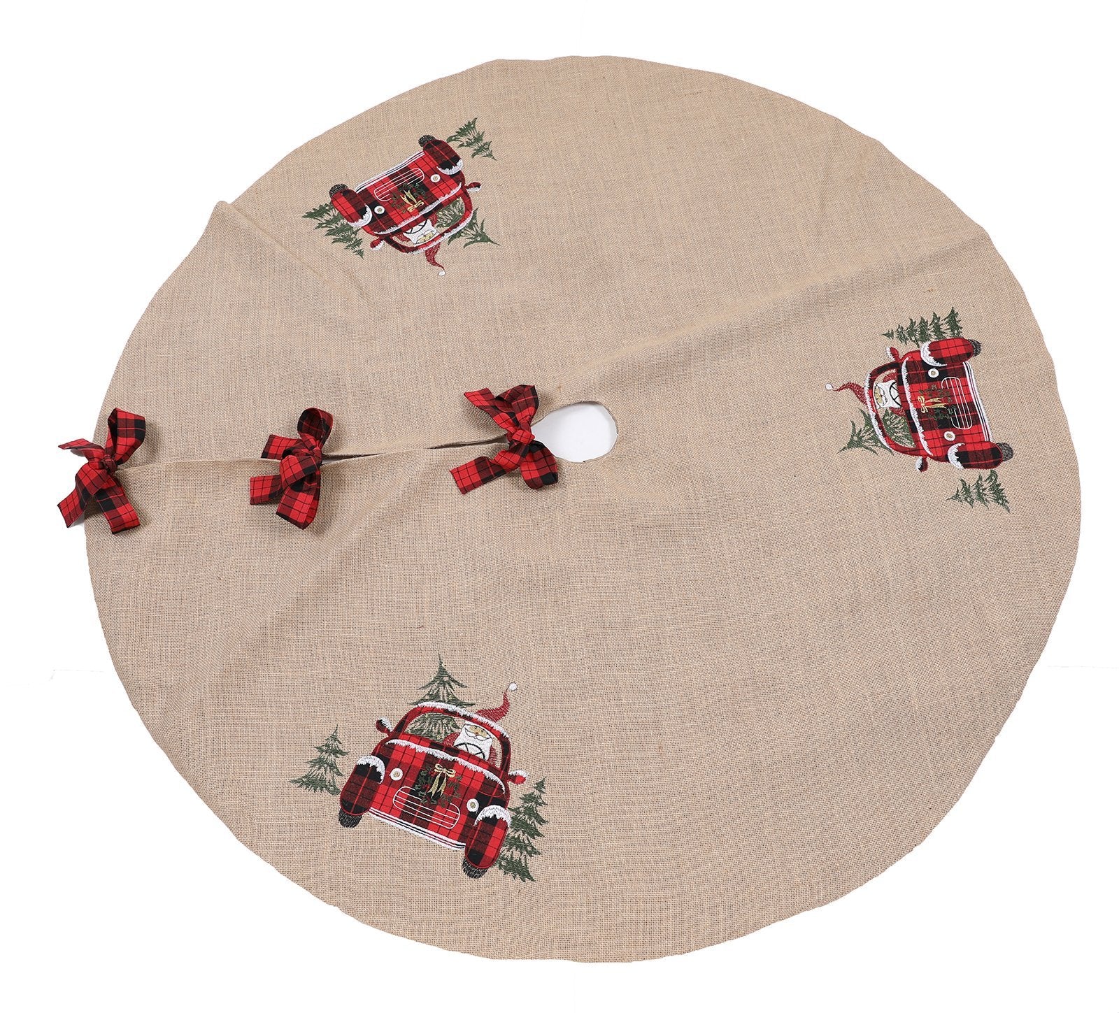 Tartan Santa Car Christmas Jute Tree Skirt
