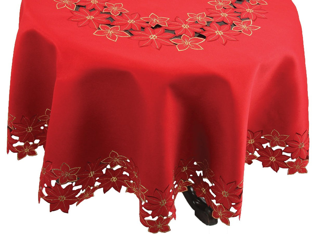 XD795022 Festive Poinsettia Tablecloth 60x84 Red Poliviscose