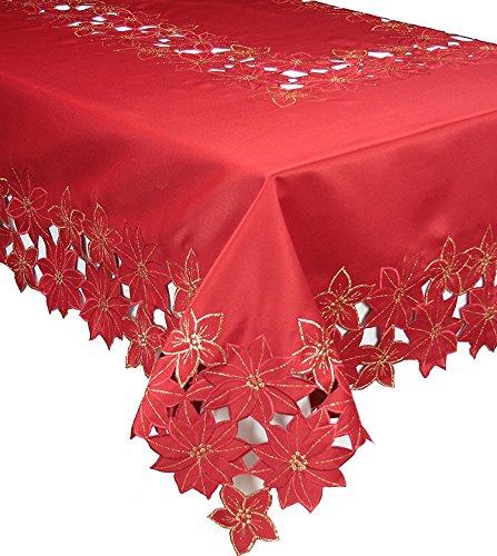 XD795022 Festive Poinsettia Tablecloth 60x84 Red Poliviscose