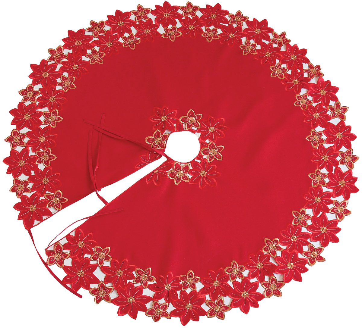 Festive Poinsettia Red Poliviscose Tree Skirt