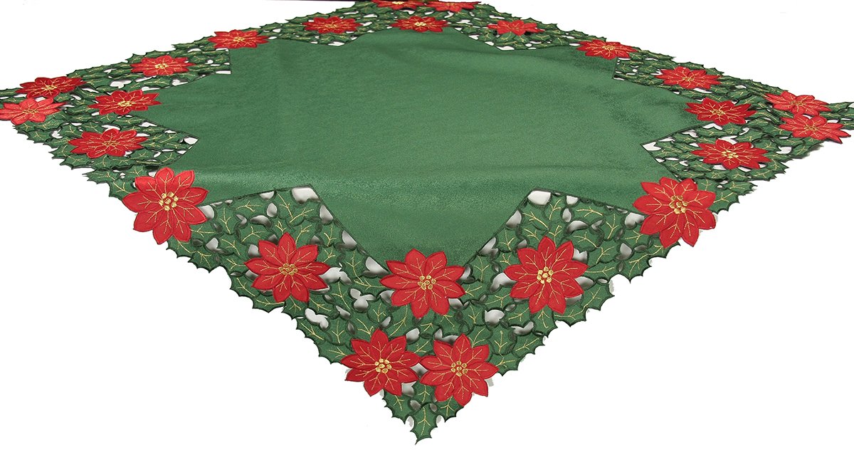 Holly Leaf Poinsettia Table Topper