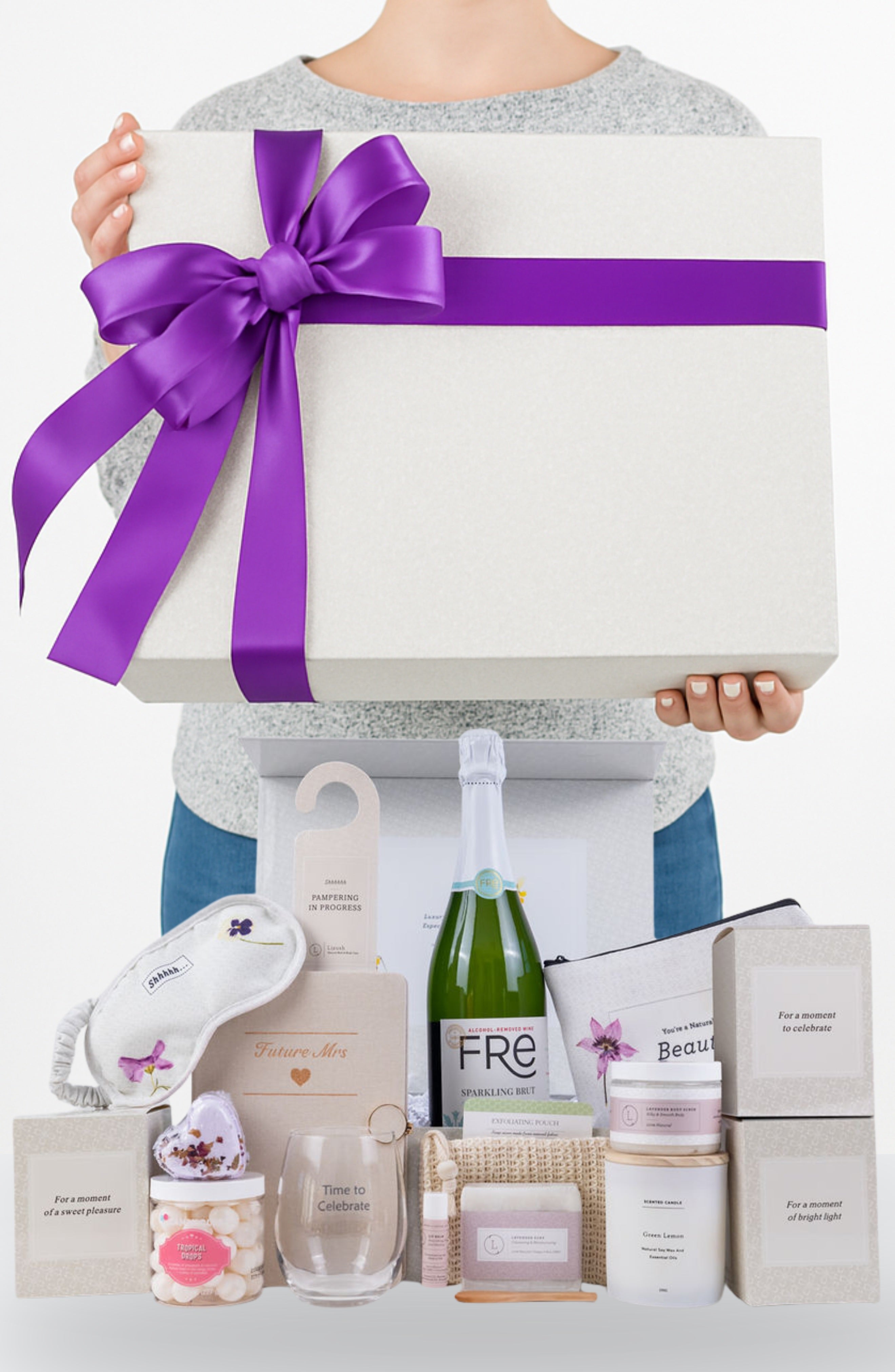 Ultimate Bride to Be Gift Box | 15-Piece Luxury Bridal Spa Set | Champagne, Wine Glass, Journal & More | Personalized | Lizush