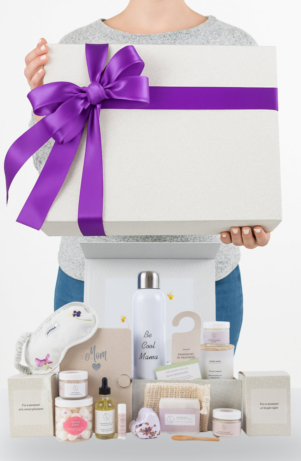 The Ultimate Pamper Gift Box | 16-Piece All Natural Lavender Spa Set | Journal, Water Bottle, Candle & More | Lizush